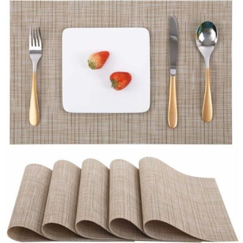 Set de Table Lot de 6, Set Table Lavable Résiste à la Chaleur Antidérapant Tissé Sets de Table pvc Vinyle pour Cuisine Table à Manger 30x45cm Trimec