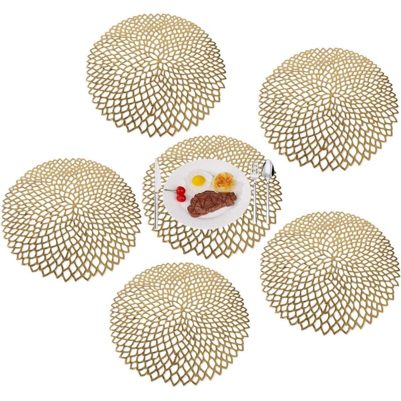 Set de Table Napperon Antidérapant Lavable en PVC Lot de 6 Placemat Elegants Résiste à la Chaleur pour la Cuisine Restaurant d'or