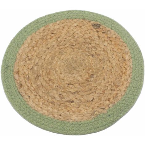 Set de Table Naturel - Jute & Coton 30cm - Bordure Olive- Vendu par 1