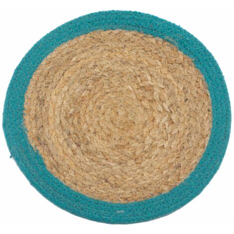 Set de Table Naturel - Jute & Coton 30cm - Bordure Sarcelle- Vendu par 1