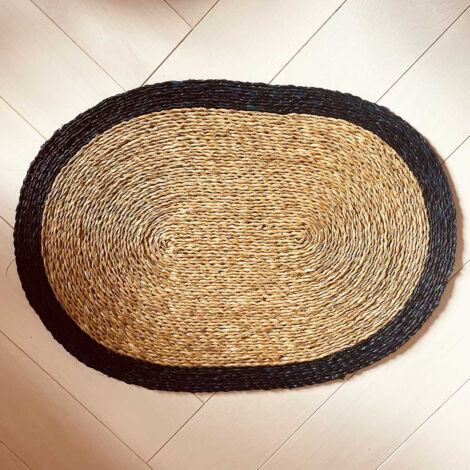 Set de table Ovale naturel et bleu indigo - 45 x 32 cm