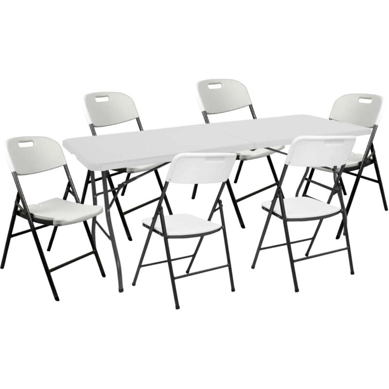 Set de table pliante 180cm et 6 chaises avec poignée de transport O91