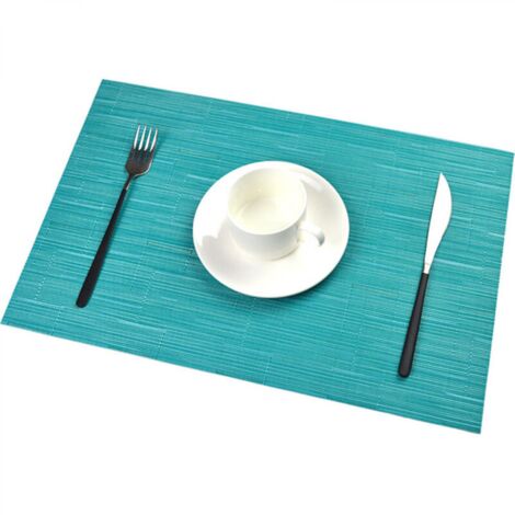 Set de Table PVC Antidérapant Lavable Résiste à la Chaleur Rectangulaire Vinyle Sets de Table pour Restaurant, Table à Manger en Cuisine ou Salle à Manger, 45 x 30 CM Lot de 6 (Bleu)