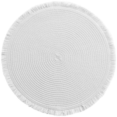 Set de Table Rond avec Franges "Falbala" 38cm Blanc