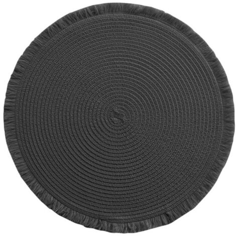 Set de Table Rond avec Franges "Falbala" 38cm Noir