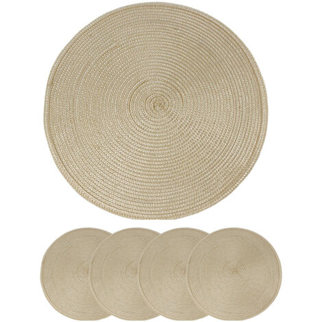 Set de table rond beige en polypropylène tissé, résistant et décoratif —