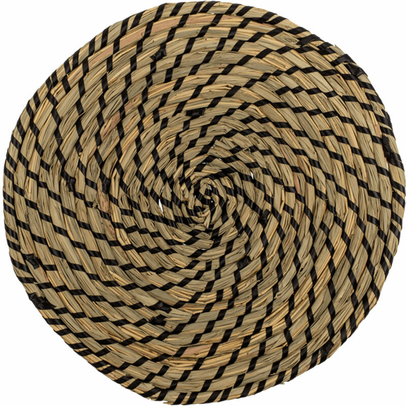 Set de table rond en paille - finitions noires