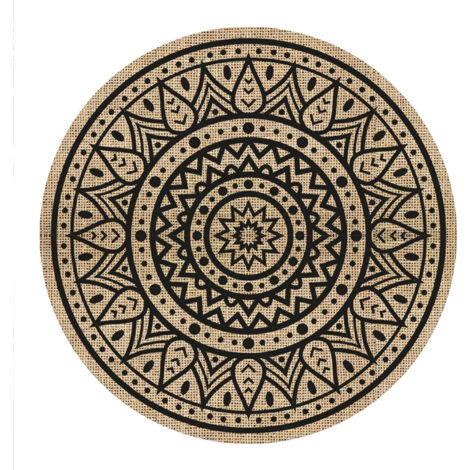Set de table rond en toile de jute mandala noir 38 cm