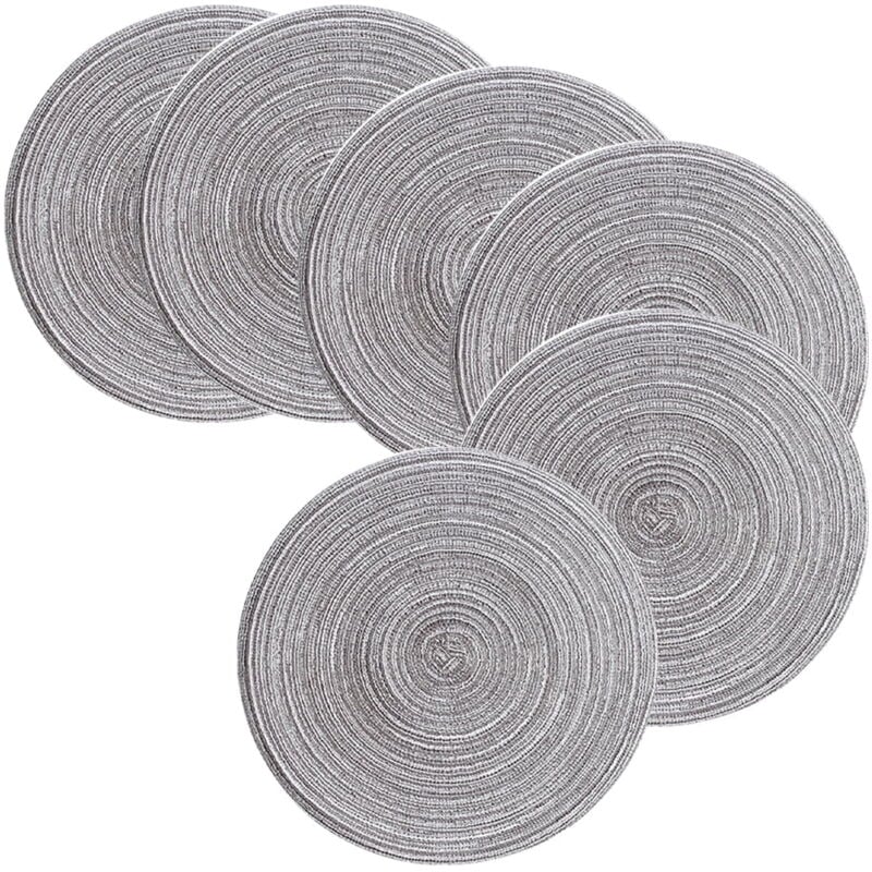 Feiyue - Set de table rond, lot de 6 sets de table pour table à manger, sets de table ronds tressés de 38 cm, lavables et antidérapants, en coton