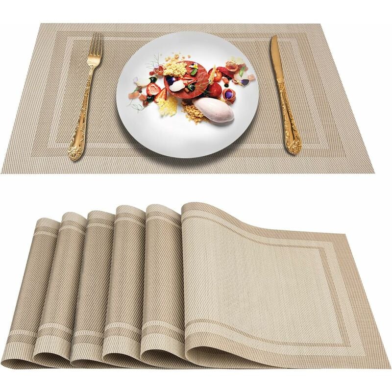 set de table, , set de table plastique, lot de 6, set de table vinyle lavable antidérapant résistant à la chaleur (beige)