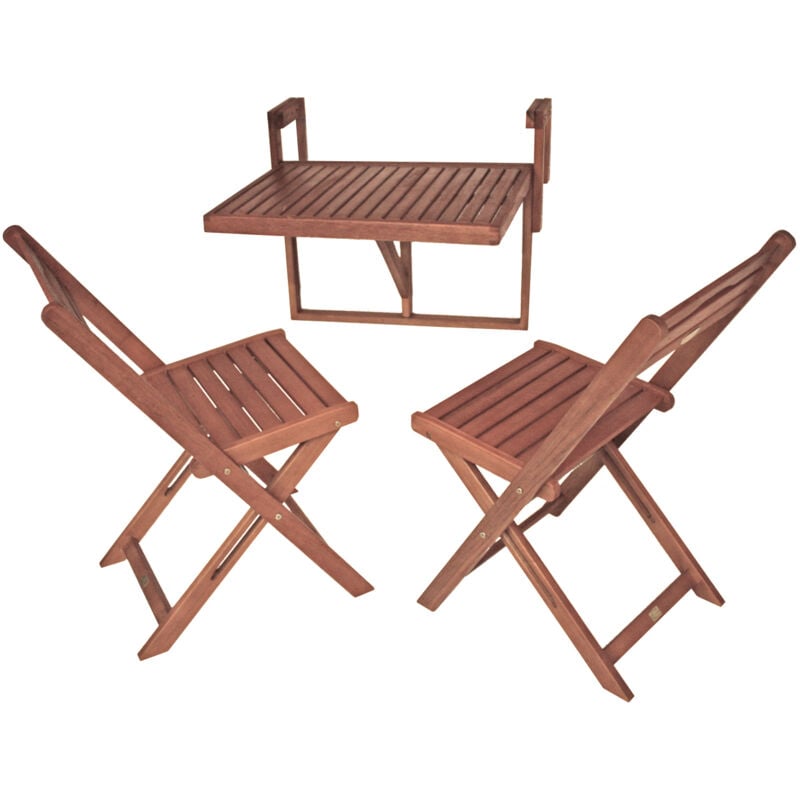 Jardinion - Set de table suspendue de balcon Berkley table pliante rampe de balcon set de meubles de balcon 3 pièces brun, meubles de jardin, meubles