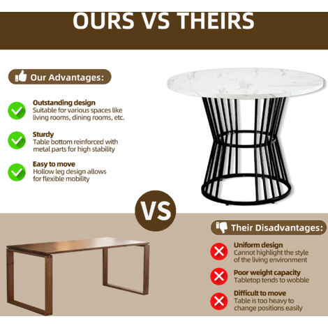 Set de tables à manger (5 pièces), set de table à manger comprenant 4 chaises. Set de tables de cuisine. Table à manger ronde, avec un diamètre de 100 cm. Pieds en métal noir. Plateau de table en MDF 