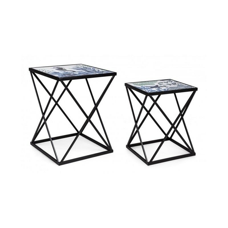 Bizzotto - Set de tables basses en acier noir avec motif marin REEF K04 2 pièces