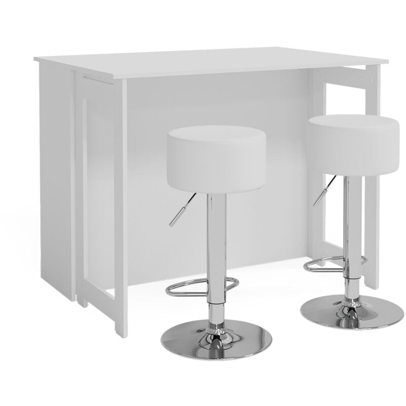 Vicco - Set de table de bar Dominic, Blanc, 116 x 37 cm avec 2 tabourets de bar