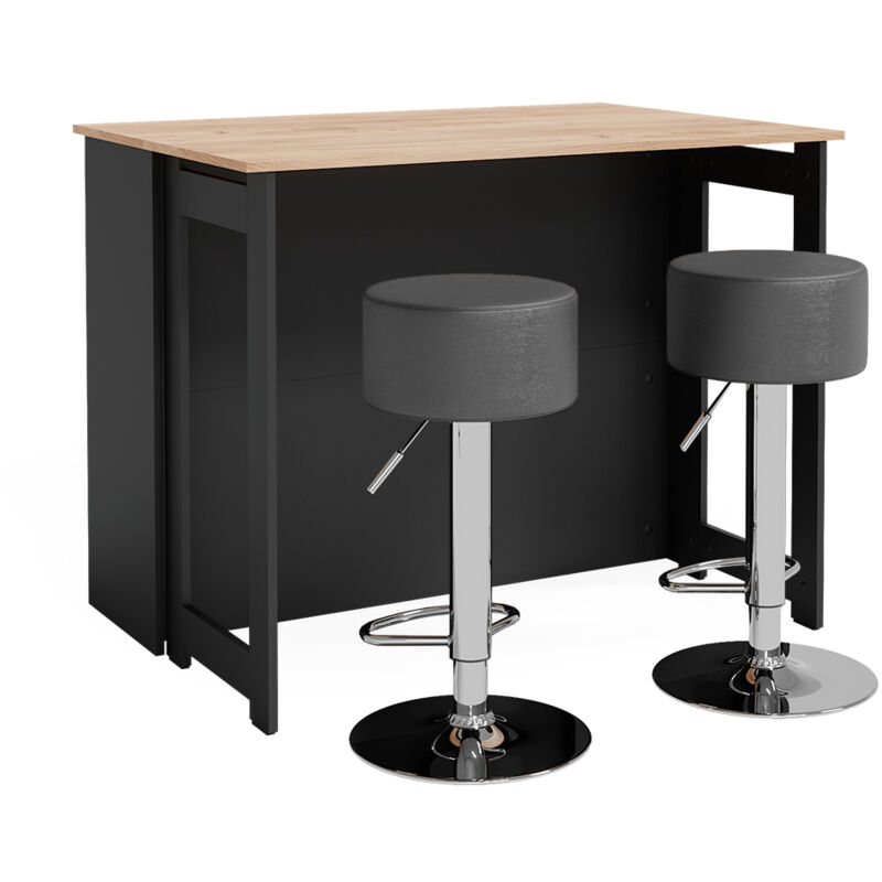 Vicco - Set de tables de bar Dominic, Chêne doré/anthracite, 116 x 37 cm avec 2 tabourets de bar