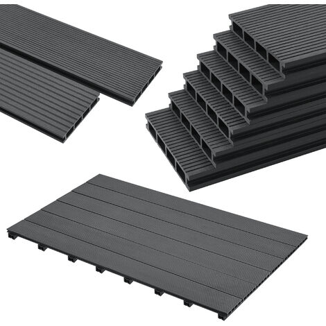 Set de tablones para terraza Deilingen WPC Antideslizante 16m² 220 x 15 cm gris oscuro [neu.holz]