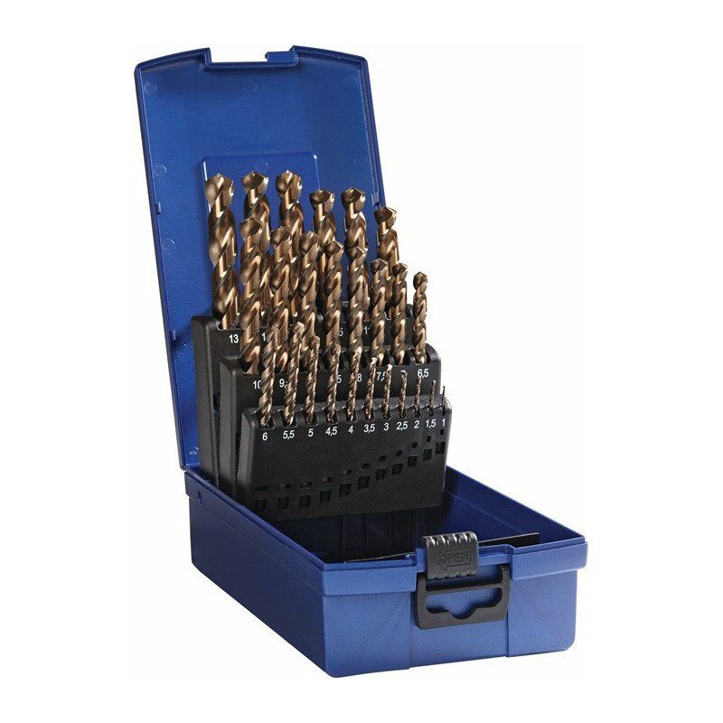 

Set de taladro helicoide DIN 338 Tipo VA Diámetro nominal. 1-13x0.5 mm HSS-CO5 Vapor templado 25 piezas Cassette de plástico Promat
