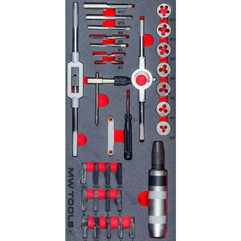 Mw Tools - Set de tarauds et de filières 35 pièces module en mousse pour servante d'atelier MWTAP35