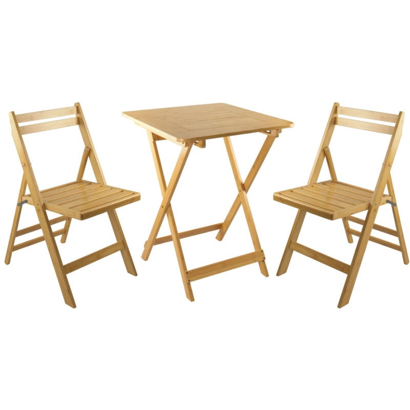 Set de terrasse pliante Table carrée pliante et 2 chaises en bois de bambou Biano 7house