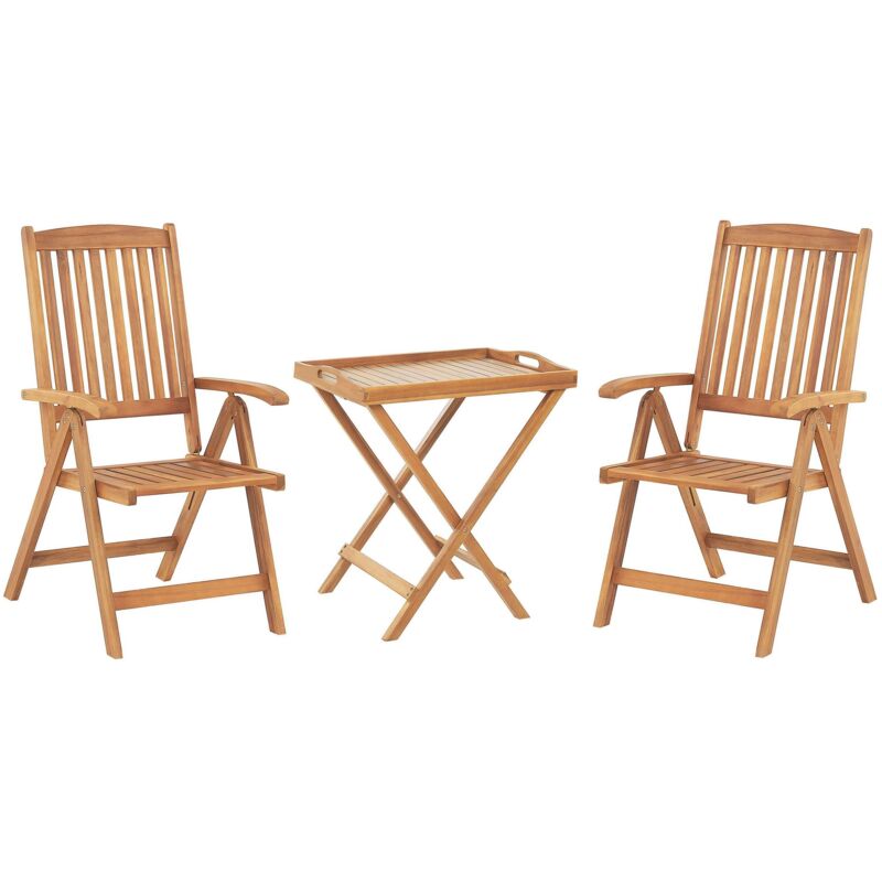Beliani - Set de Terrasse Table et 2 Chaises en Bois d'Acacia Clair Pliant Facile à Ranger Java