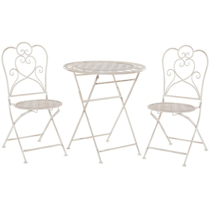 Ensemble de Jardin ou Terrasse Set 2 Chaises Pliantes et Petite Table Assortie en Métal Beige Design Classique et Romantique Beliani