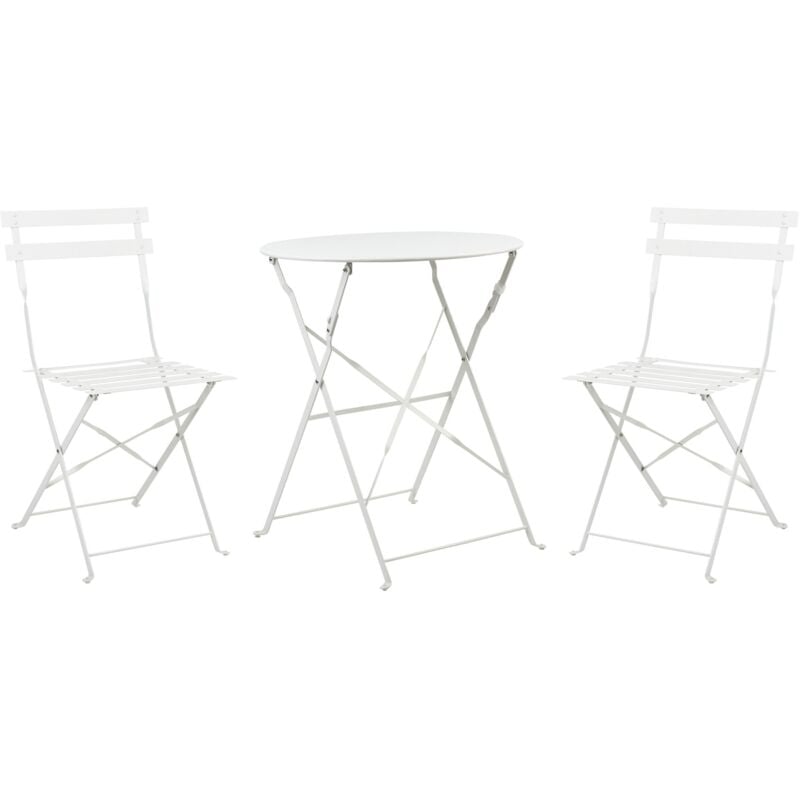 Salon de Jardin Bistrot Table et 2 Chaises en Acier Blanc Pliable avec Patins Fiori
