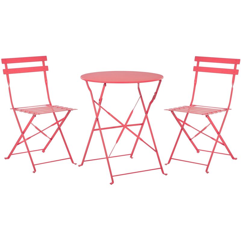 Salon de Jardin Bistrot Table et 2 Chaises en Acier Rouge Pliable avec Patins Fiori