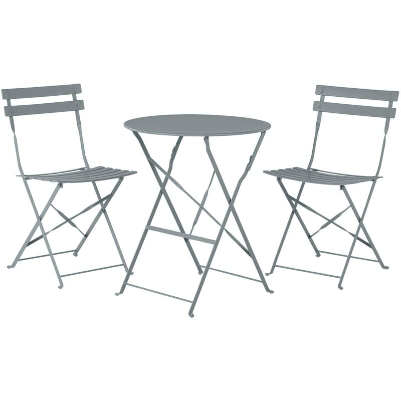 Beliani - Salon de Jardin Bistrot Table et 2 Chaises en Acier Gris Pliable avec Patins Fiori