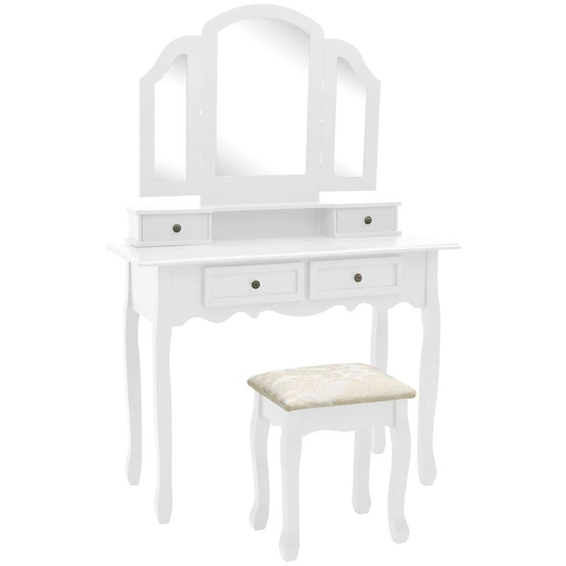 

Set de tocador y taburete madera paulownia blanco 100x40x146cm - Blanco