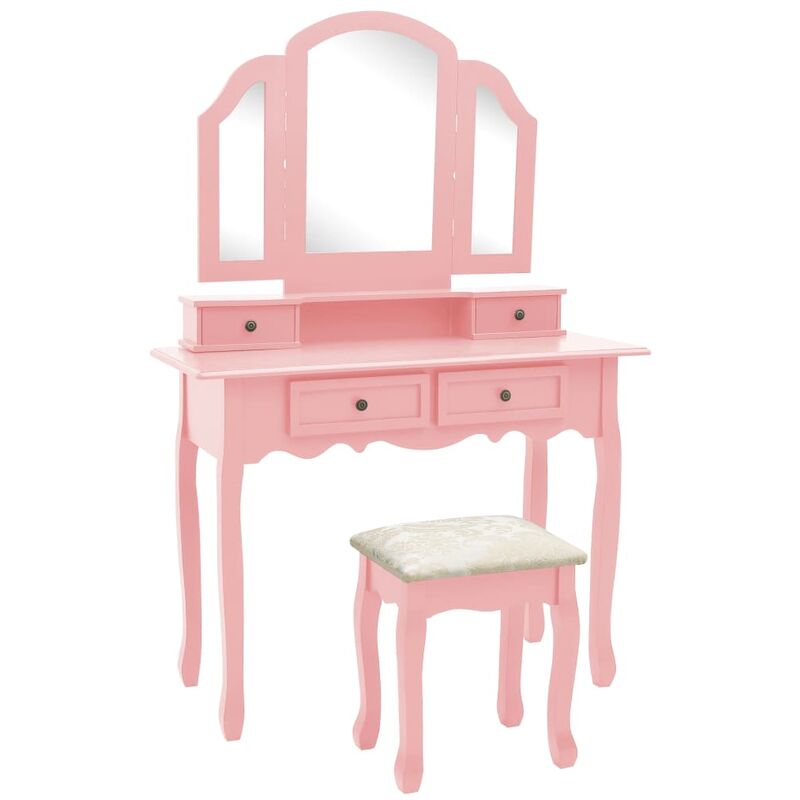 

vidaXL Madera de Paulownia Set de Tocador y Taburete 100x40x146 cm Rosa - Rosa