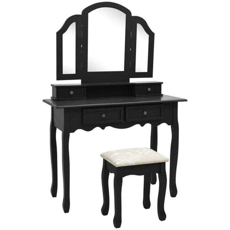 

vidaXL Madera de Paulownia Set de Tocador y Taburete 100x40x146 cm Negro - Negro