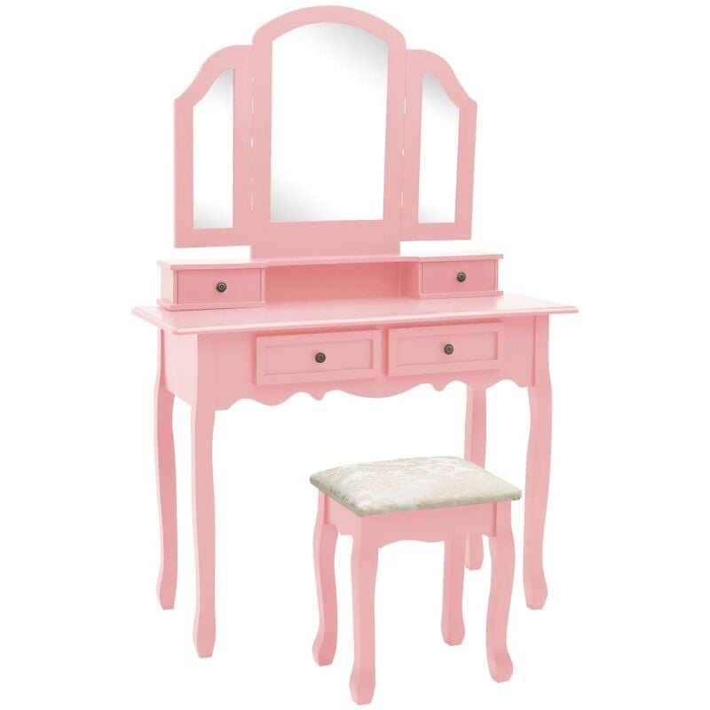 

Set de tocador y taburete madera paulownia rosa 100x40x146 cm