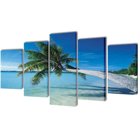 Set De Toiles Murales Imprimées Plage Avec Palmier 100 X 50 Cm