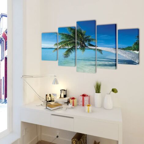 Set de toiles murales imprimées Plage avec palmier 200 x 100 cm CFW910906