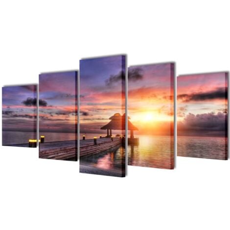 Set de toiles murales imprimées Plage avec pavillon 100 x 50 cm