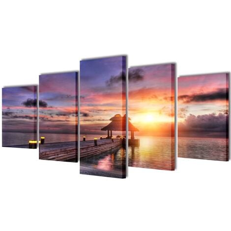 Set de toiles murales imprimées Plage avec pavillon 100 x 50 cm vidaXL