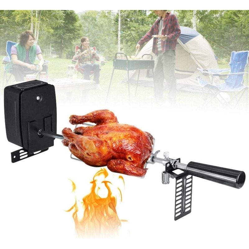 Gojoy - Set de tournebroche pour barbecue avec moteur 106 cm avec 2 aiguilles à viande pour barbecue au charbon de bois, barbecue à gaz et brochettes