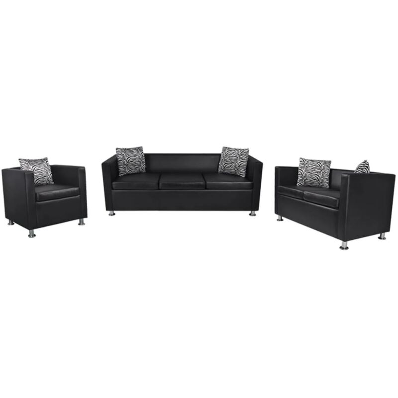 

Conjunto de Sofás de 2 y 3 Plazas de Cuero Sintético Negro - Negro - Vidaxl