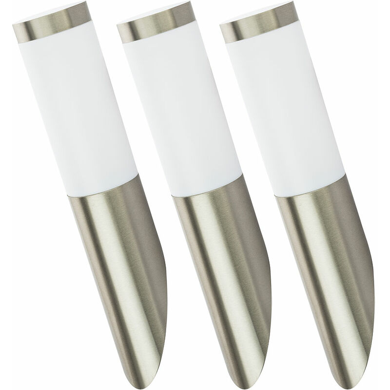 Applique murale d'extérieur lampe de jardin en acier inoxydable lampe de porte d'entrée argentée, look torche, 1x E27, DxH 7,6x40 cm, lot de 3