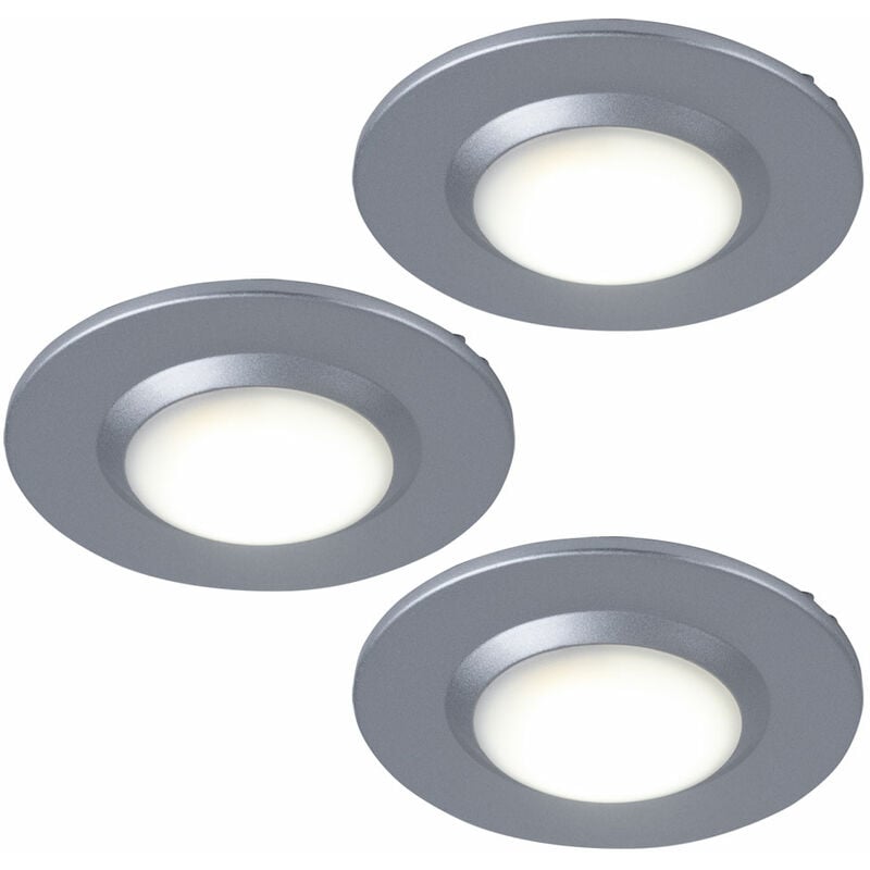 Spot encastrable IP44 pour salle de bain, spot encastrable au plafond chromé rond, aluminium mat, LED 3W blanc froid, DxH 7x1 cm, lot de 3