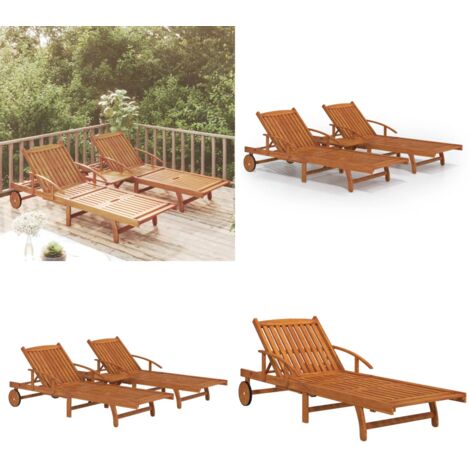 Set de tumbonas con mesita 2 uds madera maciza de acacia - Mesa de exterior - Tumbonas con mesa