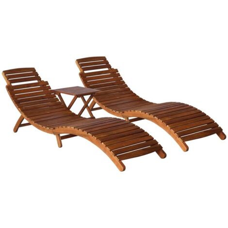 Set de tumbonas con mesita 3 piezas madera maciza de acacia