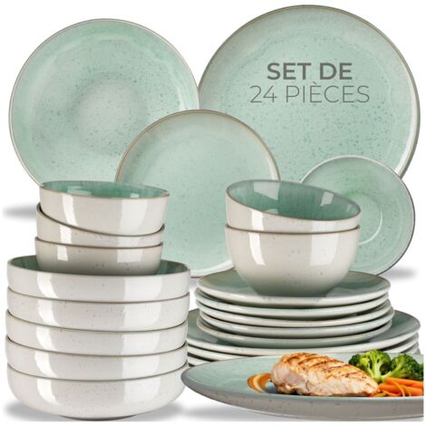 Set de vaisselle 24 pièces en faïence 6 personnes fait main menthe