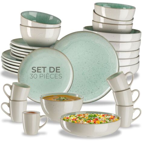 Set de vaisselle 30 pièces en faïence 6 personnes fait main menthe