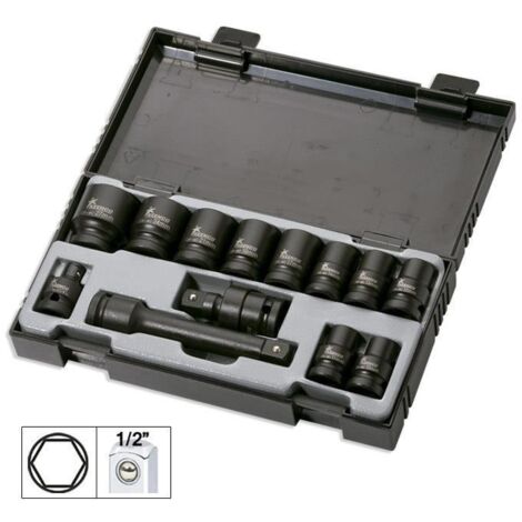 Set de vasos de impacto de 13 piezas de 1/2" HEXAGONAL + ADAPTADOR JBM