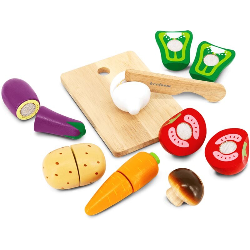 

Lalaloom - Set de verduras para cortar de madera, juguetes educativos Montessori para niños y bebés, diseño frutas, 9 piezas