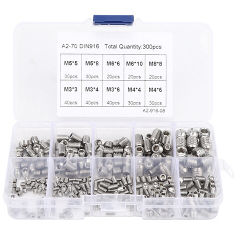 Set de Vis Hex - 300 pièces de vis à tête hexagonale en acier inoxydable 304, assortiment de tailles M3, M4, M5, M6, M8