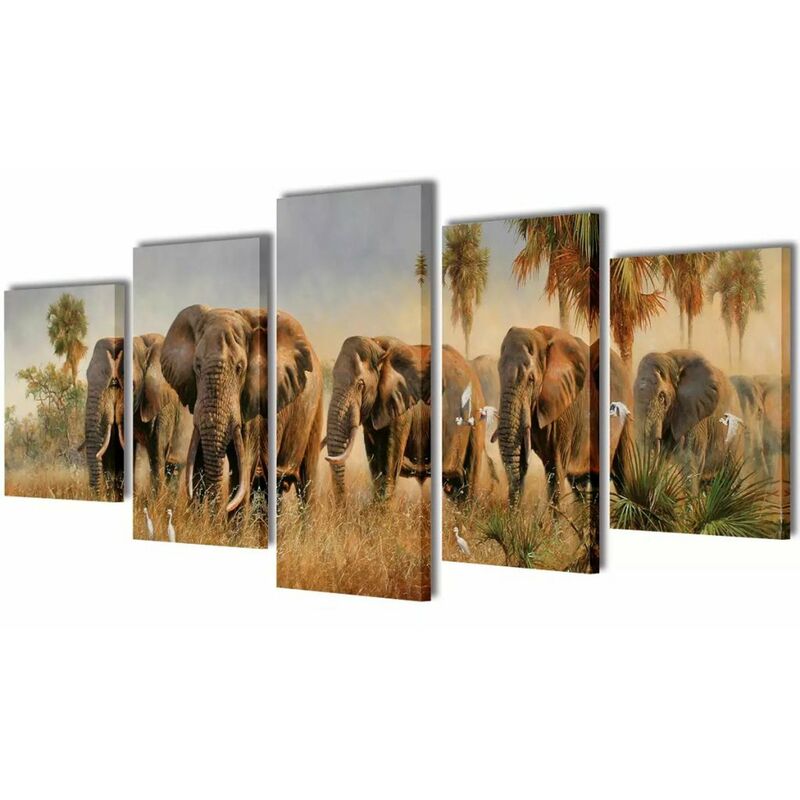 

Set decorativo de lienzos para la pared modelo elefantes, 100 x 50 cm