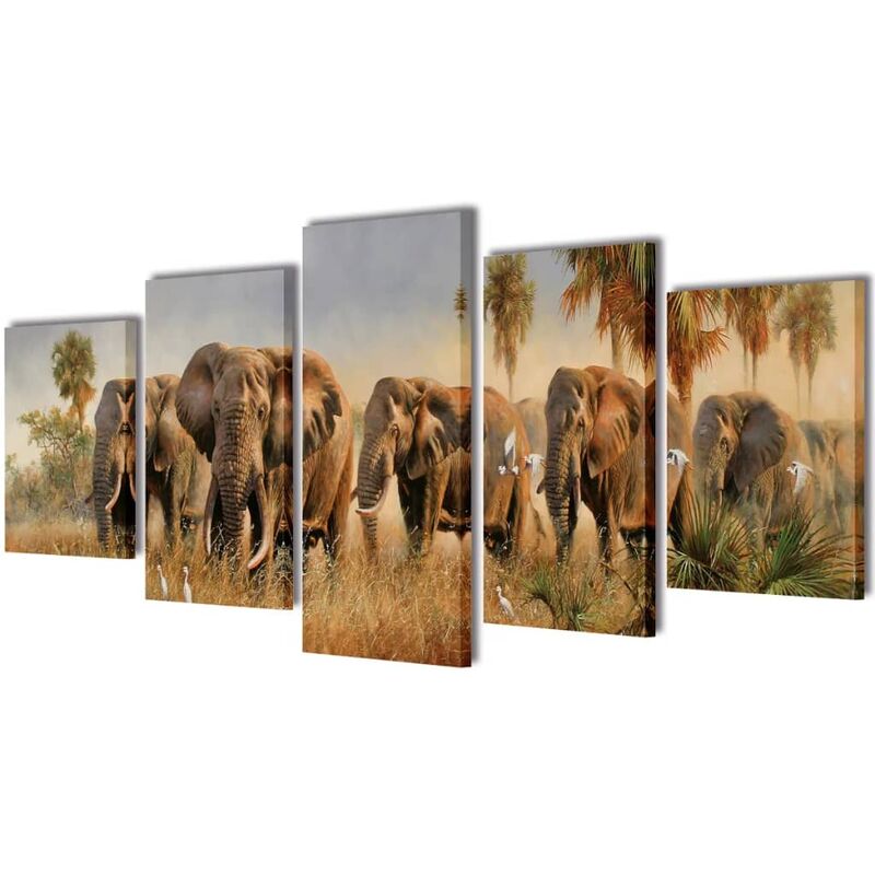 

vidaXL Set Decorativo de Lienzos para Pared Modelo Elefantes 200x100 cm - Multicolor