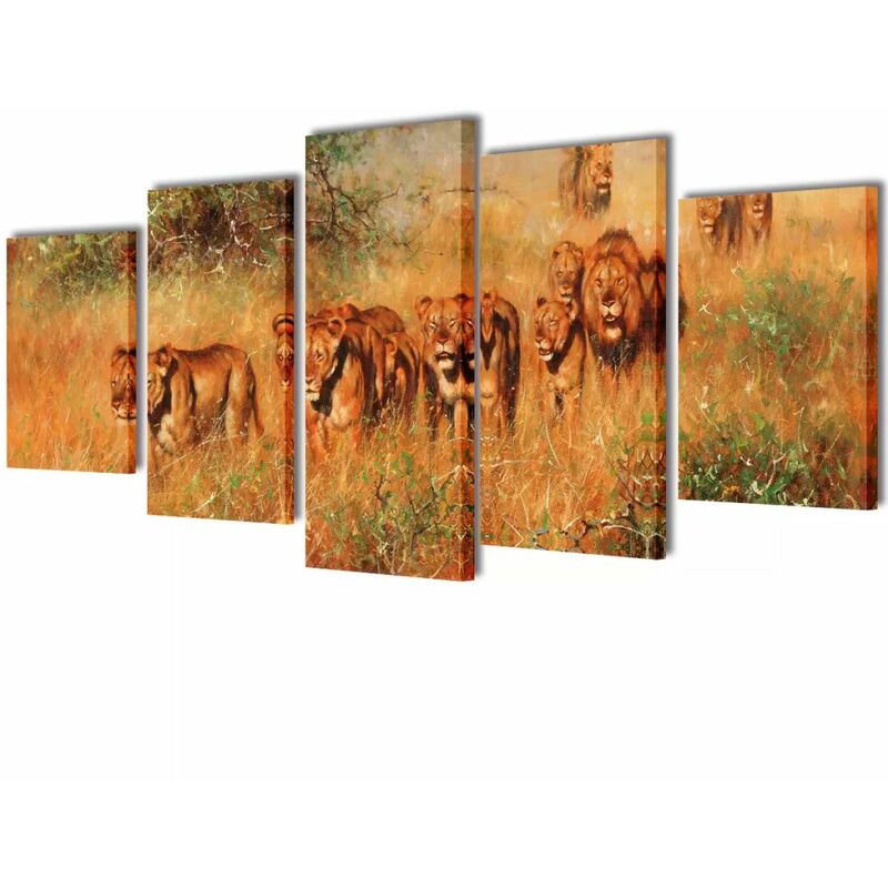 

Set decorativo de lienzos para la pared modelo leones, 100 x 50 cm